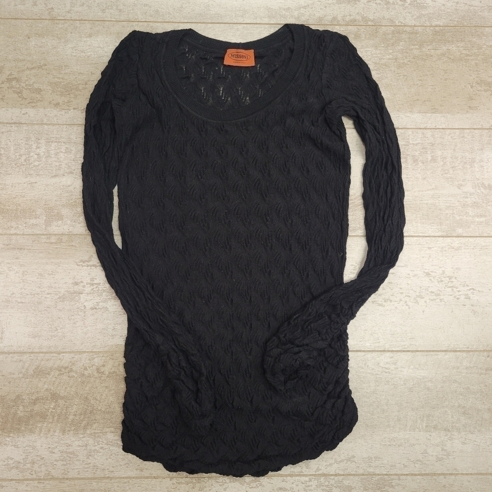 Missoni Black Long Sleeve Sheer Pointelle Knit Sweater Size Small.